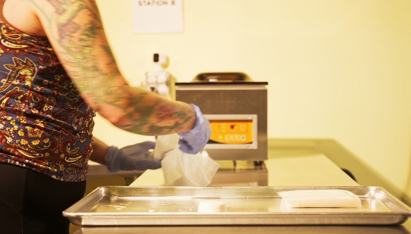 Member packaging products at a prep station